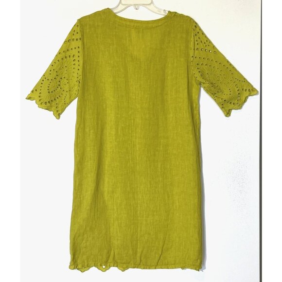 New Vanessa Zani Linen Cotton Lime Eyelet Embroidered Boho Dress - Italy - Picture 2 of 7
